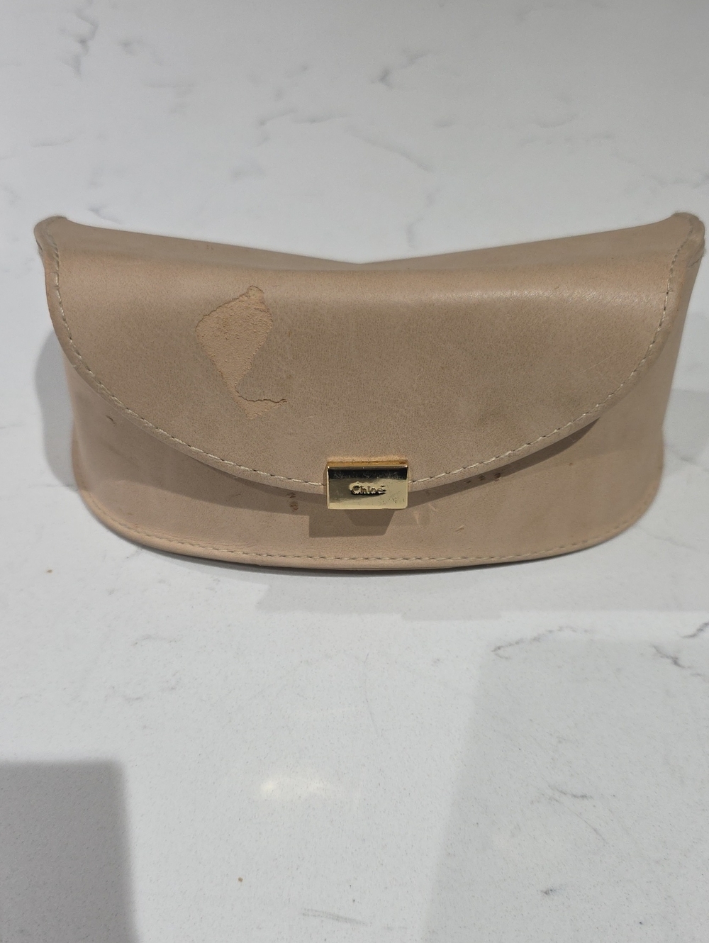 Chloe Beige Leather Sunglasses Case - Compact Protective Pouch